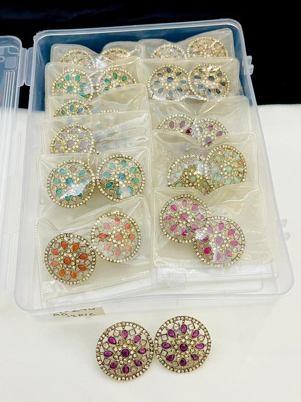 Beautiful Premium Quality Reverse Ad Stone Work Big Size Studs 12 Pairs Combo Pack…. Minimum 12 Pair